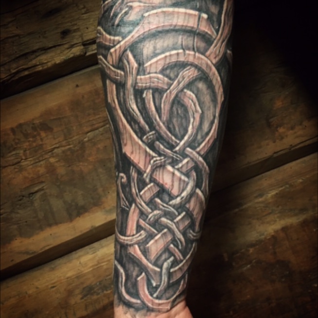 Etching Style Tattoo by Zoe Bean | Eight of Swords Tattoo